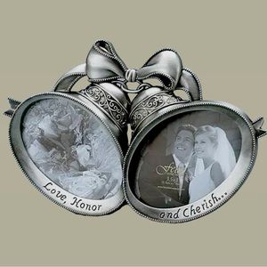 Fetco Wedding Bells Pewter Frame Double Photo Pictures Bling Love Honor Cherish
